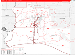 Lake Charles Metro Area Wall Map Red Line Style 2026